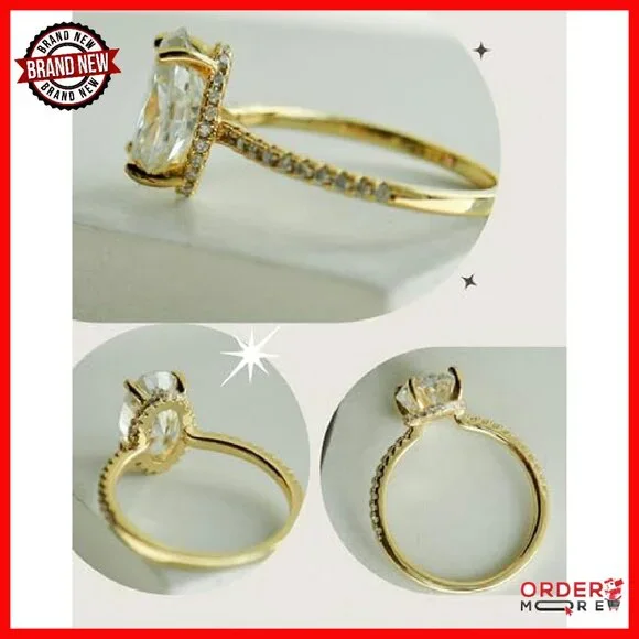 3 Carat Oval Moissanite Engagement Ring 14K Gold Plated Sterling Silver